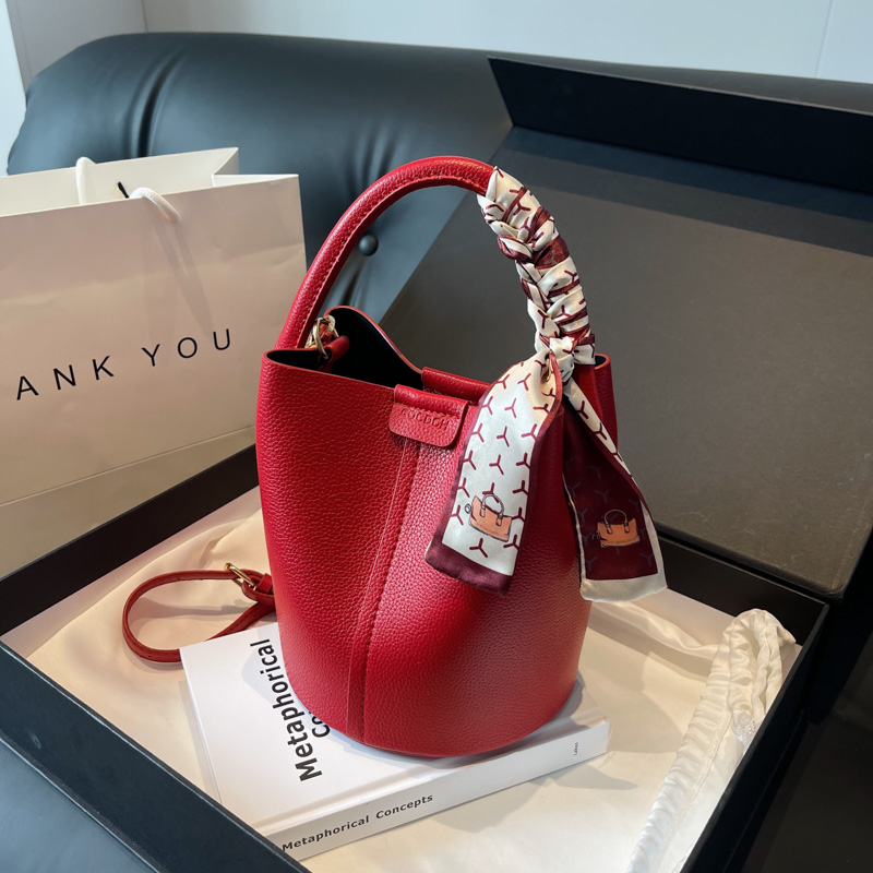 Luxury Bags For Sale - Red PU Bucket Shoulder and Crossbody